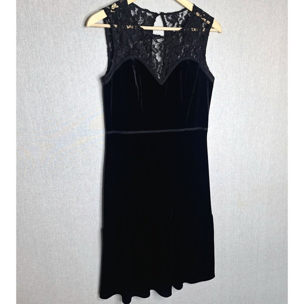 ๐ Black Velvet Lace Stretch Sweetheart Neckline Midi Dress Size M Preppy Formal - Picture 4 of 9